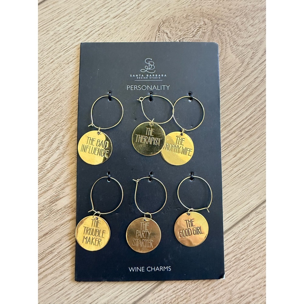 Santa Barbara Design Studio Personality Wine Charms Gold Set of 6 New‎